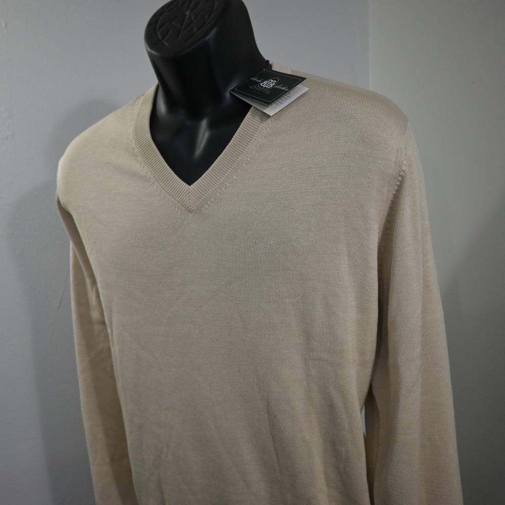 Brooks Brothers Country Club V-Neck Sweater Mens Large NEW Beige Silk Cotton